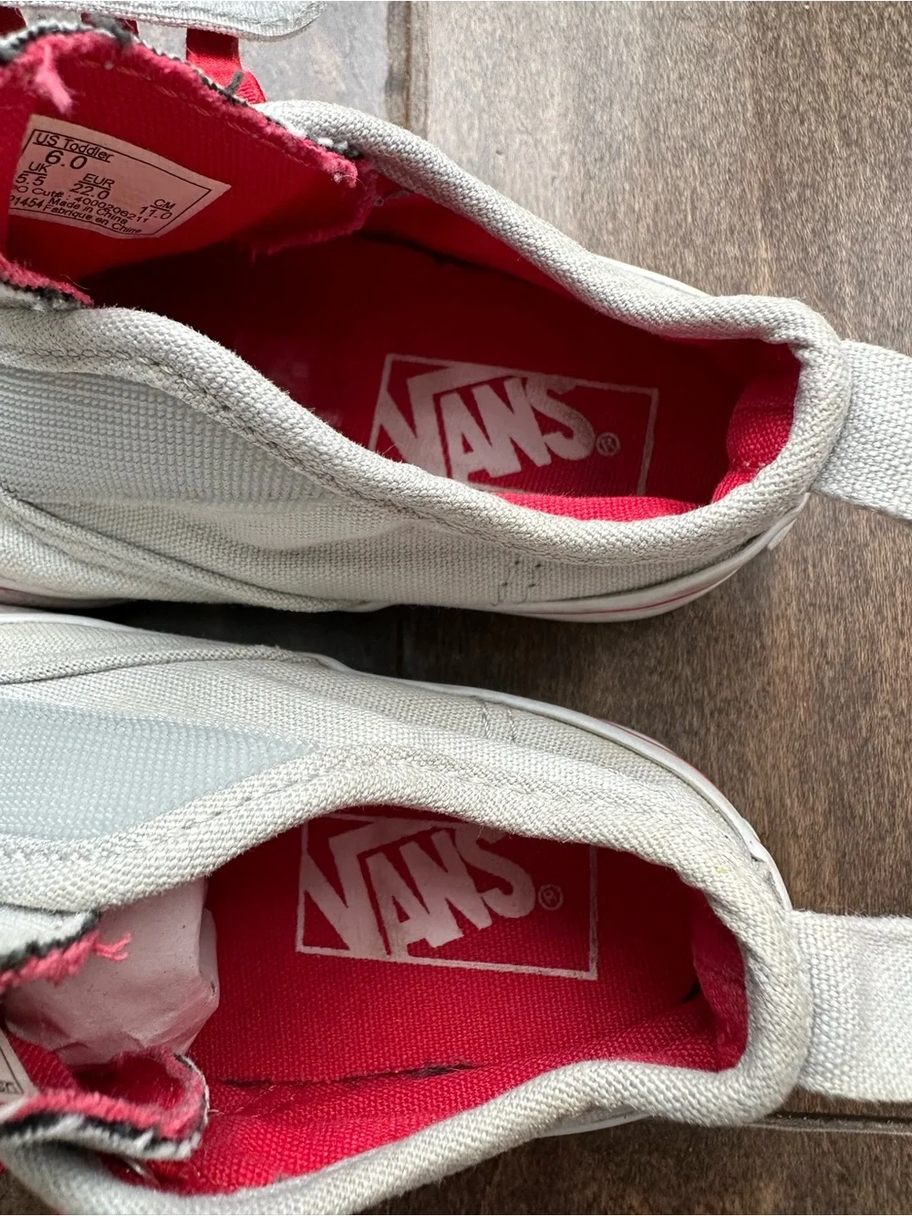 Vans Toddler Sneakers – Size 6, Stone Canvas, Velcro & Elastic Laces, Great Cond